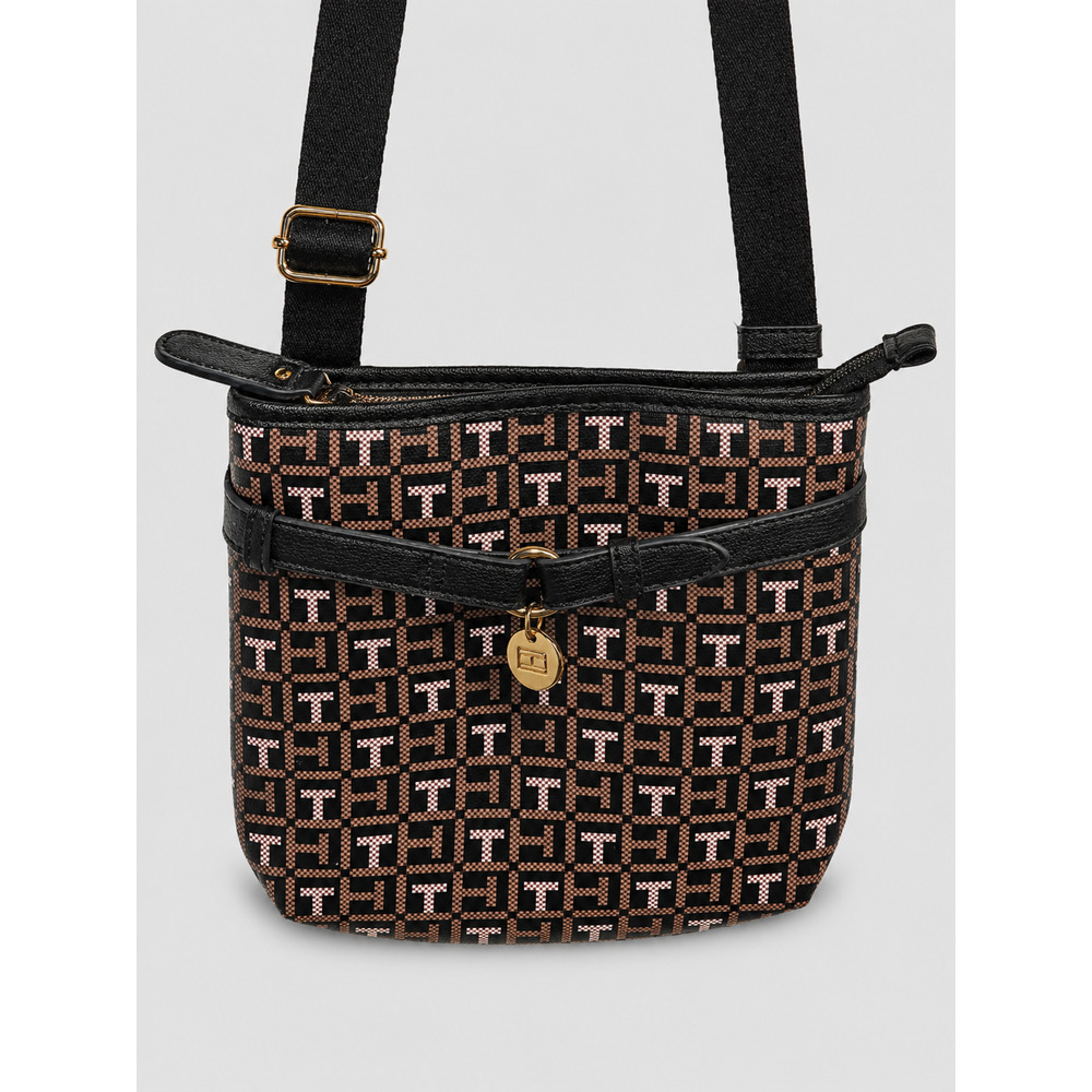 Tommy Hilfiger Crossbody Shoulder Purse Monogram Black Brown White Adjustable - Picture 7 of 10